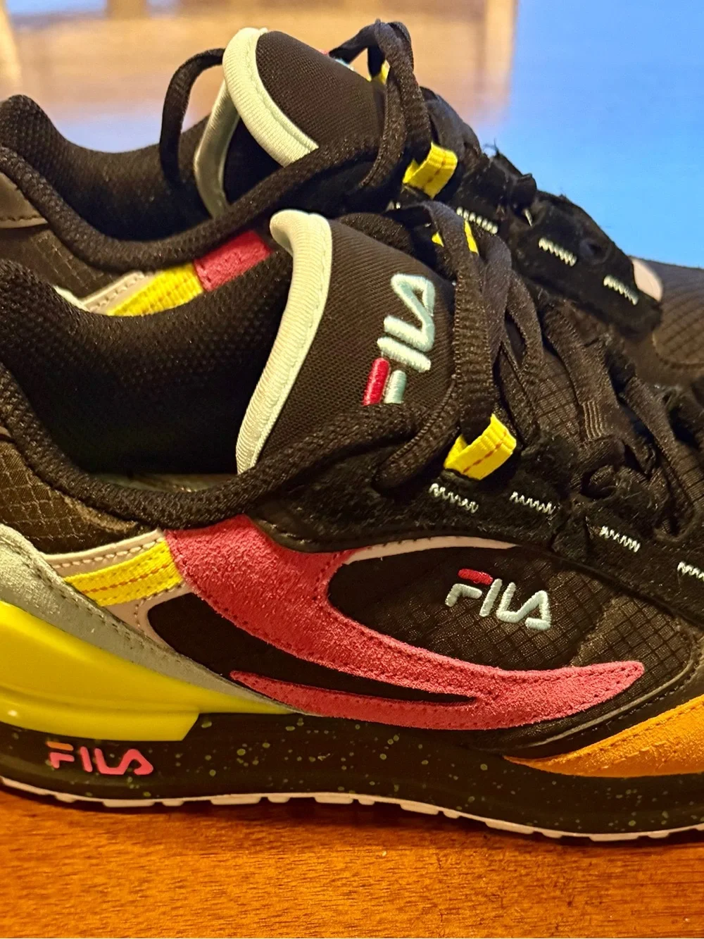 Fila women's Black Sneakers with Pink and Yellow Accents